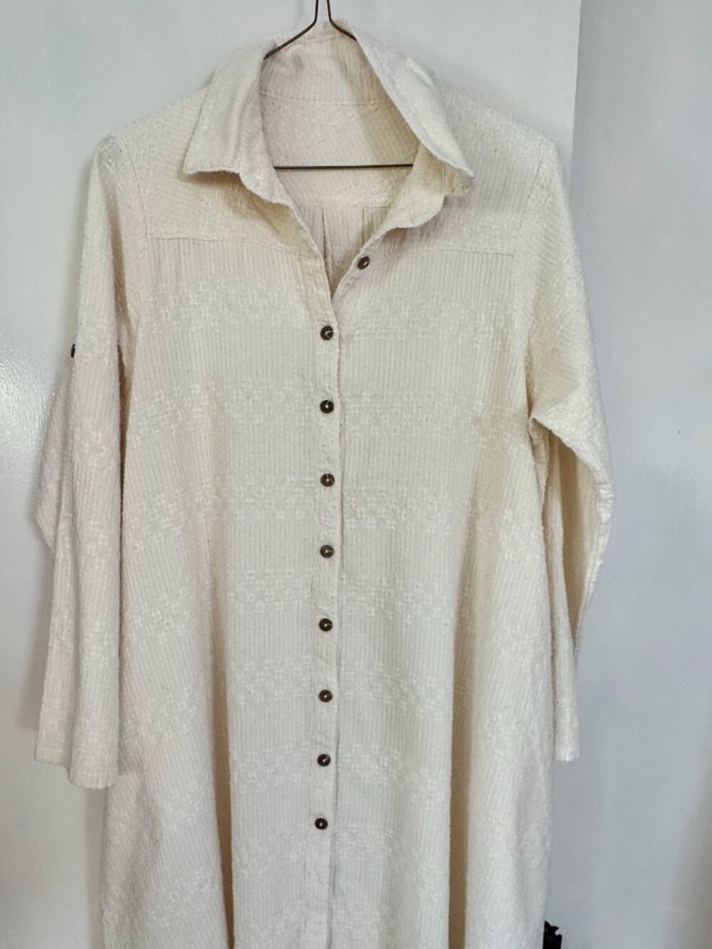 Kiraku Ivory Cotton Tunic Sashiko Medium Large